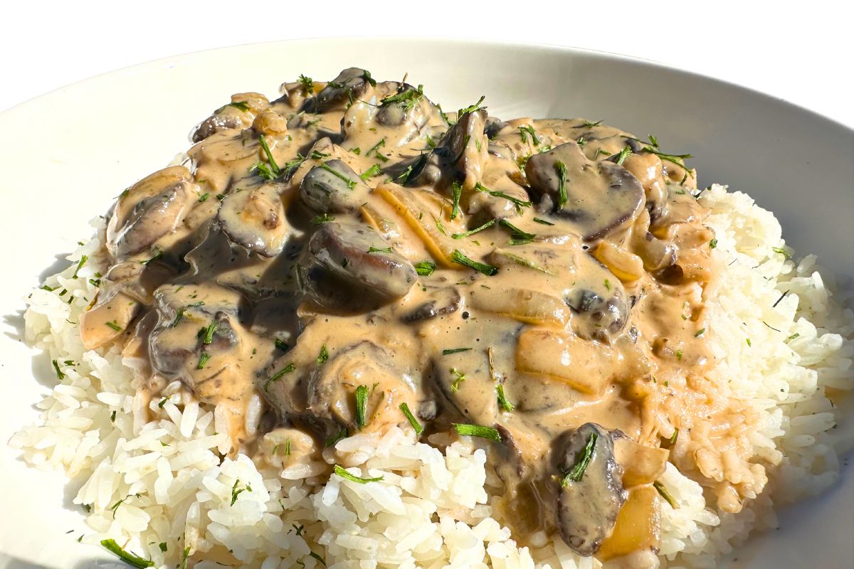 Mushrooms in a Brandy Cream Sauce with Basmati Rice